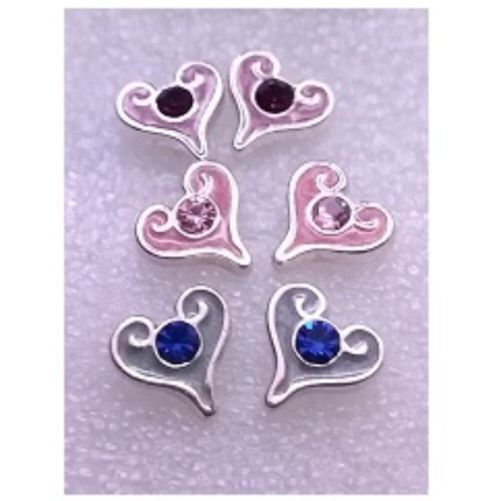Set of 3 Pairs of Heart Stud Earrings and Backings